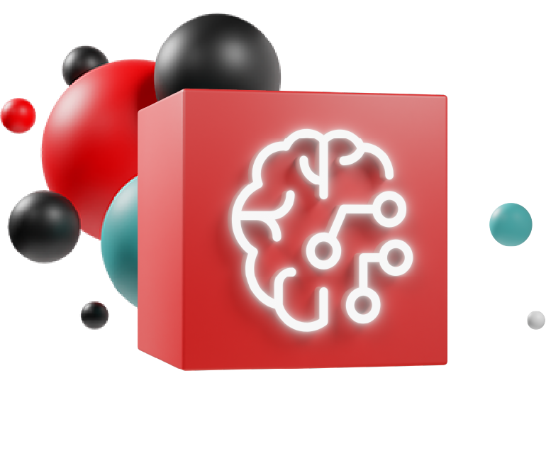 Grafica di Red Hat Enterprise Linus AI con illustrazione di un cervello sovraposta a un cubo e al brand del Red帽子峰会
