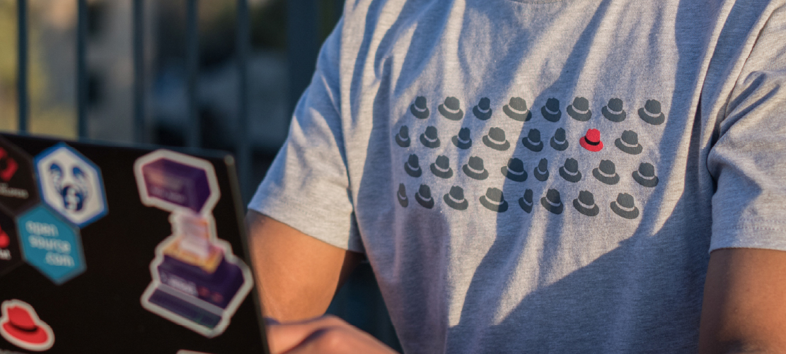 The hat being used as a pattern on a t-shirt.