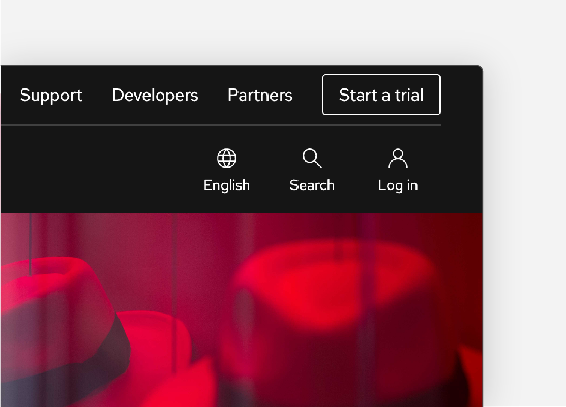 Screenshot of the Red Hat homepage with UI icons in white