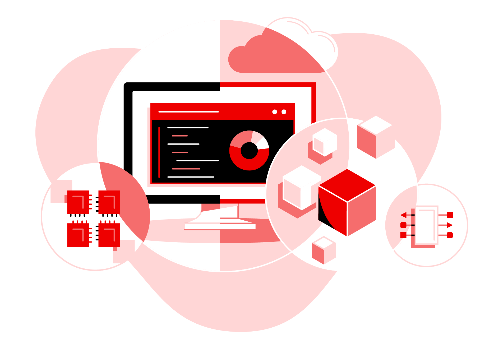 Illustration of computer and containers