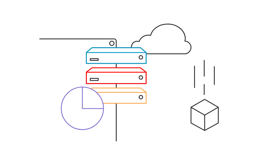 A Connected server with data, a cloud and a cube