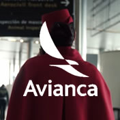 Avianca logo on image of flight attendant