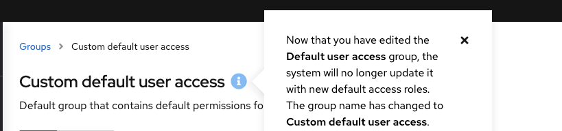 Screenshot showing Custom default user access