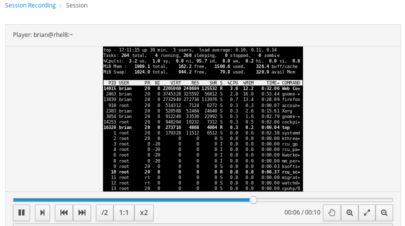 Web console session playback