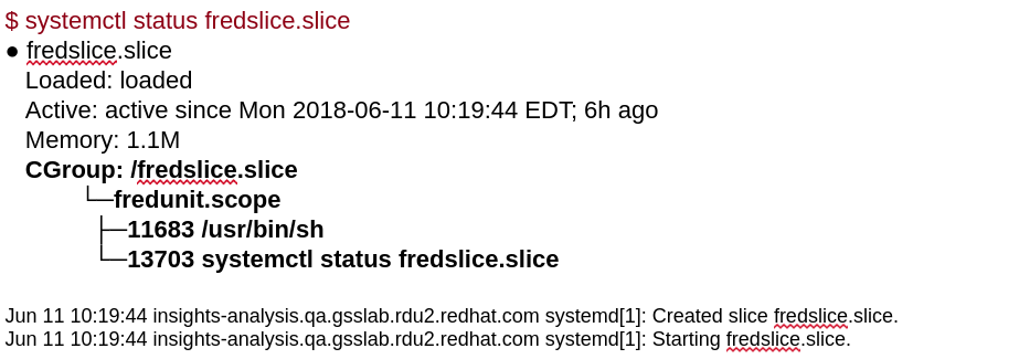 Figure 3: systemctl status fredslice.slice