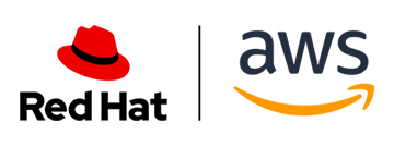 Logotipo en conjunto de AWS y Red Hat