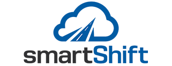 Logotipo da smartShift pilhas símbolo de nuvem nome da empresa abaixo