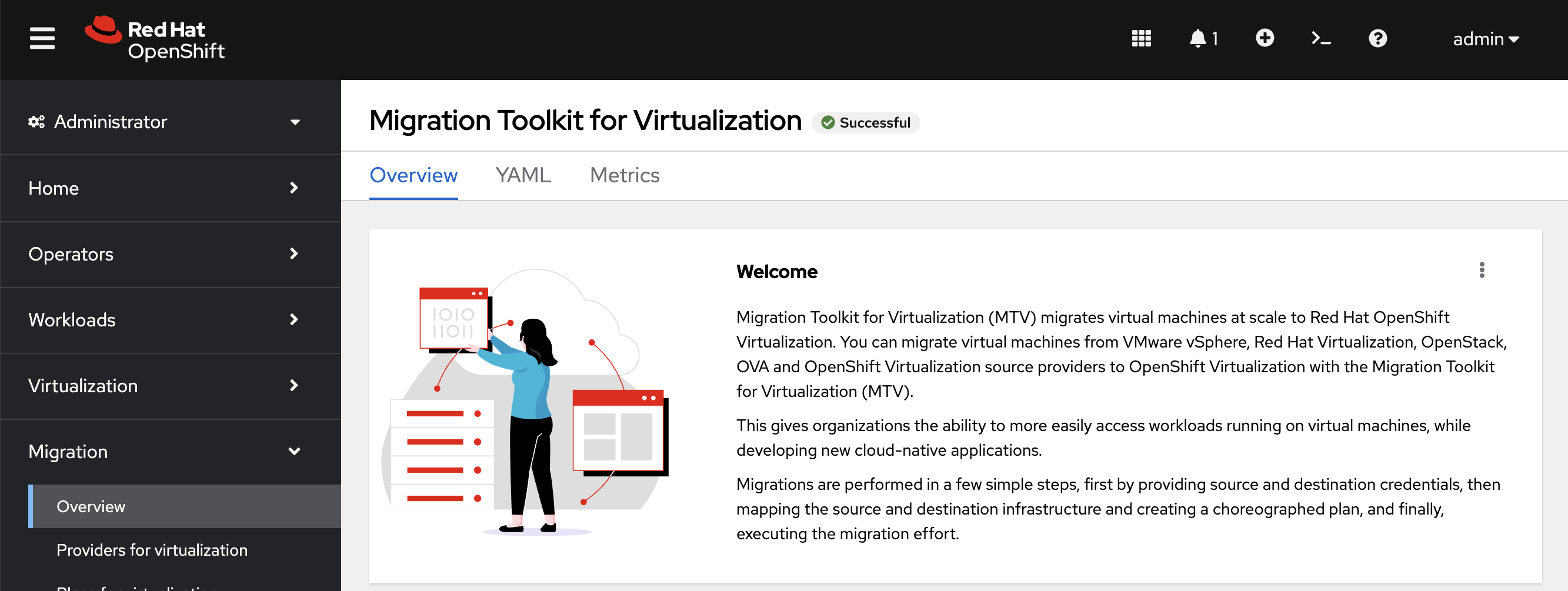 Screenshot of migration toolkit for virtualization overview page.