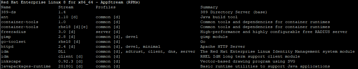 yum module list results