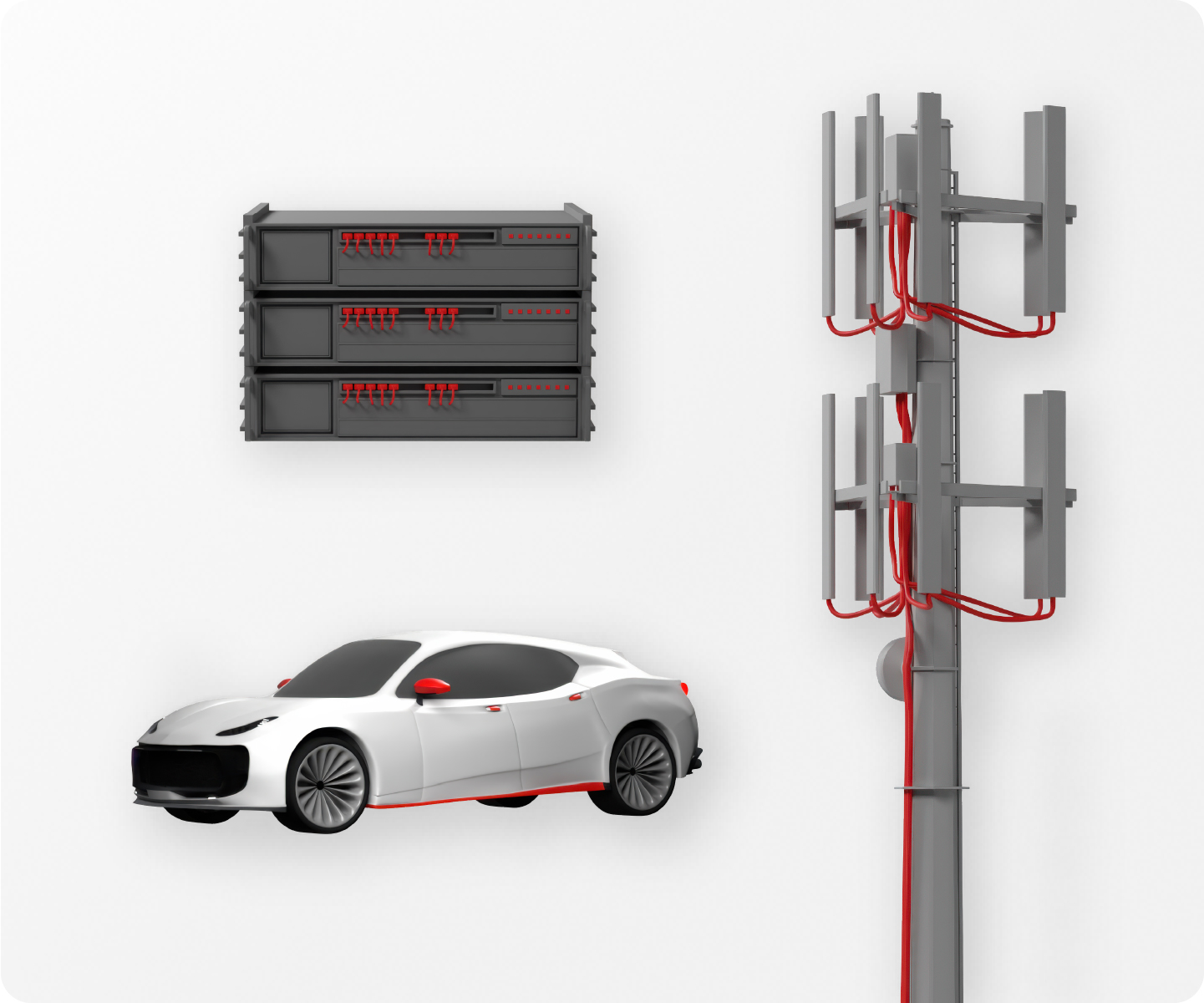 A detailed model of a server stack and a cell phone tower.
