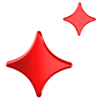 Two shiny red, four-pointed sparkles