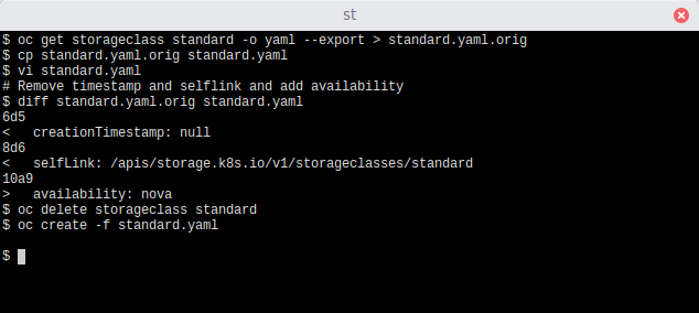 Figure 4: create a new StorageClass, and set  the ‘availability: nova’ parameter