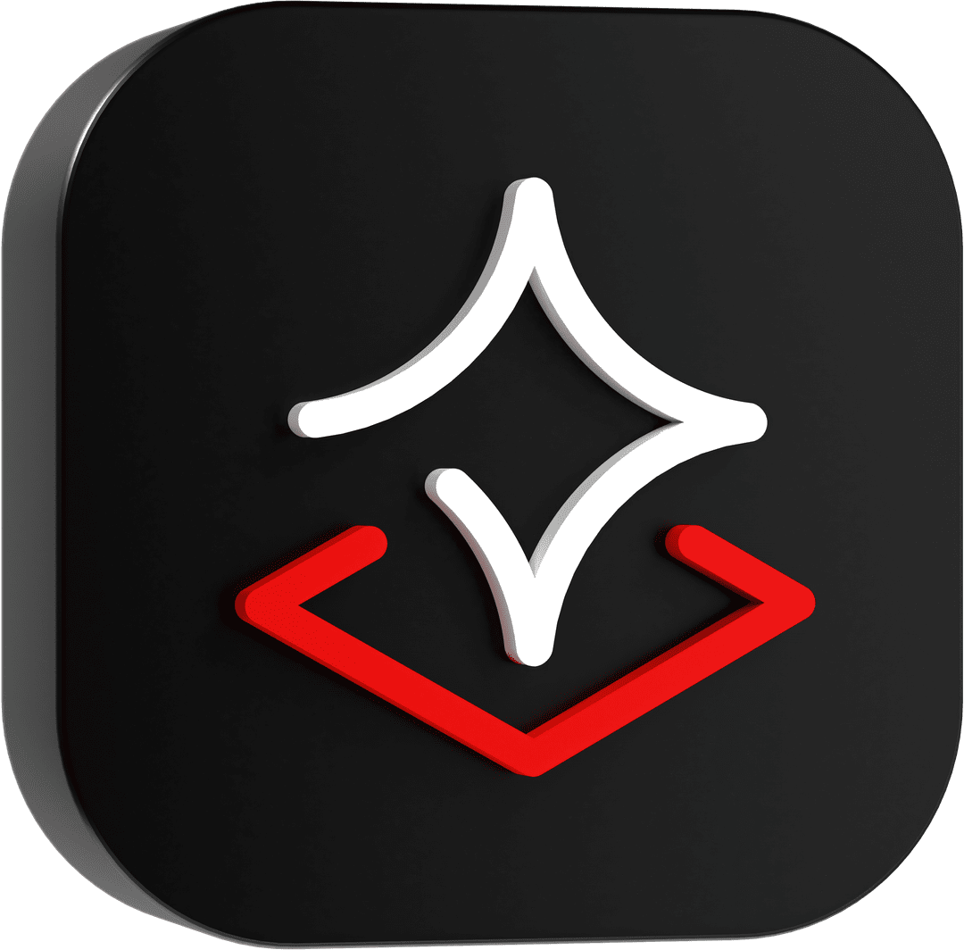 A white sparkle representing AI, above a red base layer