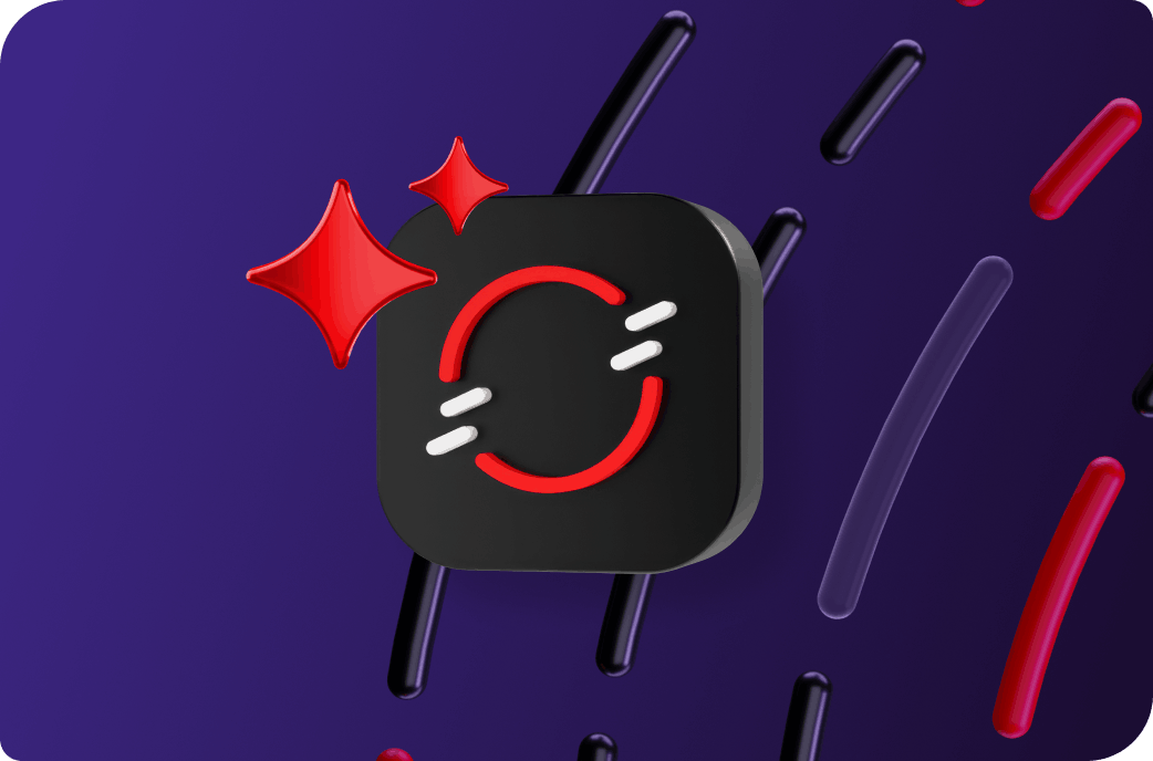 red 3D sparkles over 3D version of the OpenShift logo, representing AI