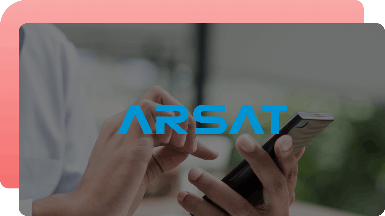 The ARSAT logo over a photo of a person using a smartphone