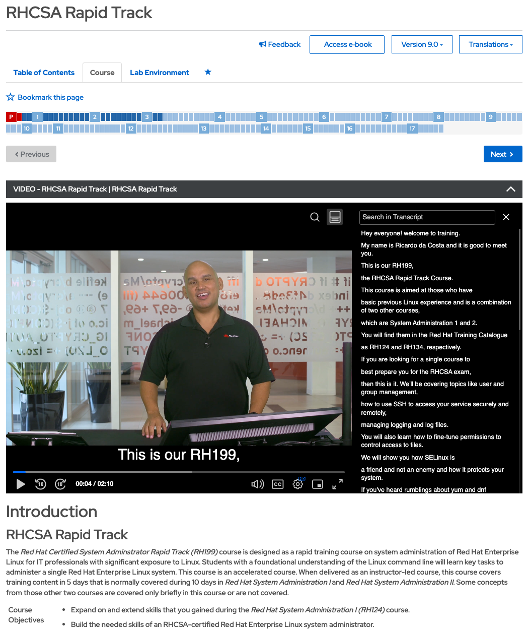 Image of self paced course in Red Hat Learning Subscription 
