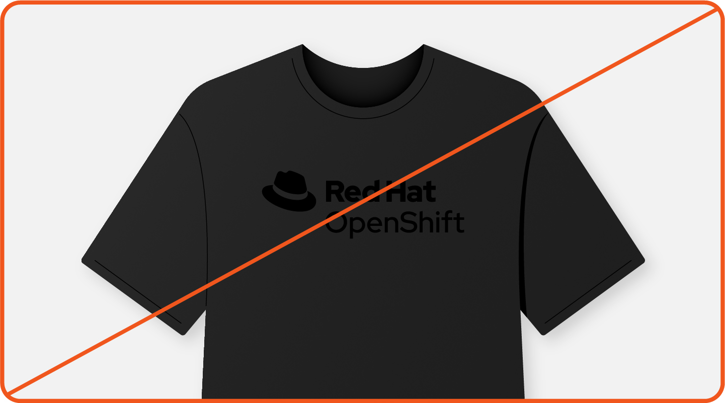 Example of misuse: A black t-shirt with a black Red Hat OpenShift logo printed on the chest.