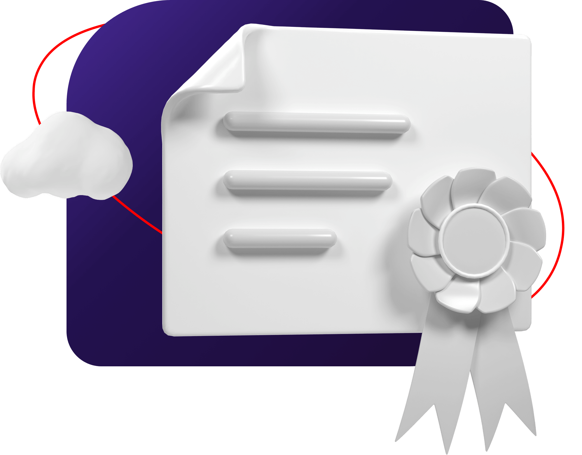 A 3D graphic of a certificate with a prize ribbon, representing Red Hat professional certification