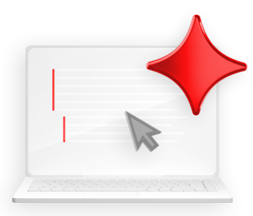 A cursor hovers over text on a laptop, with a shiny red four-pointed star
