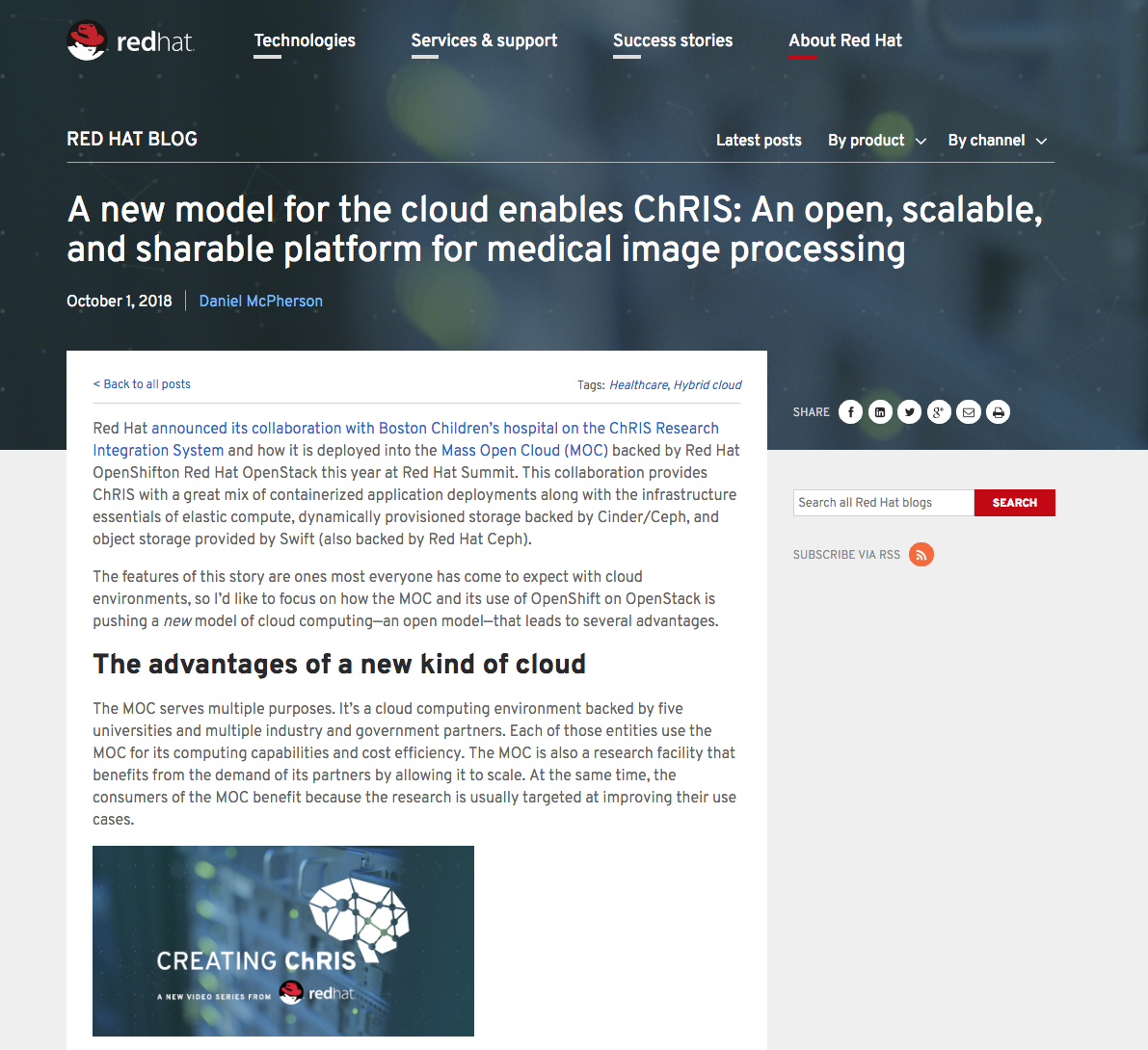 Screenshot from the Red Hat Creating ChRIS blogs