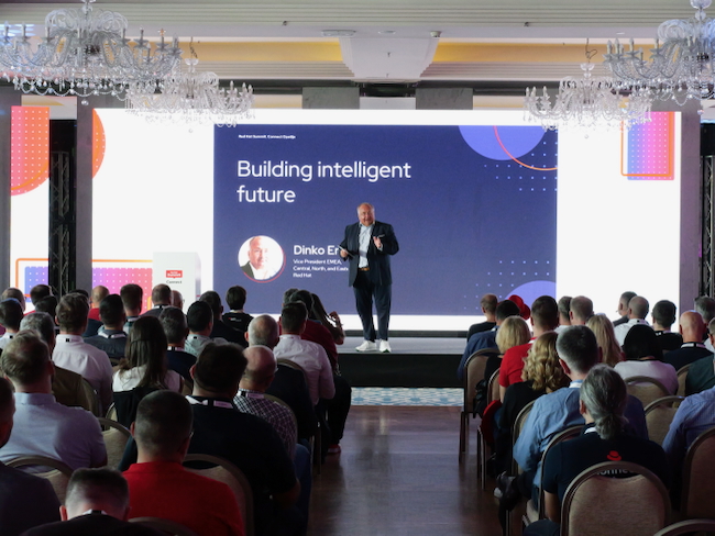 Dinko on stage presenting