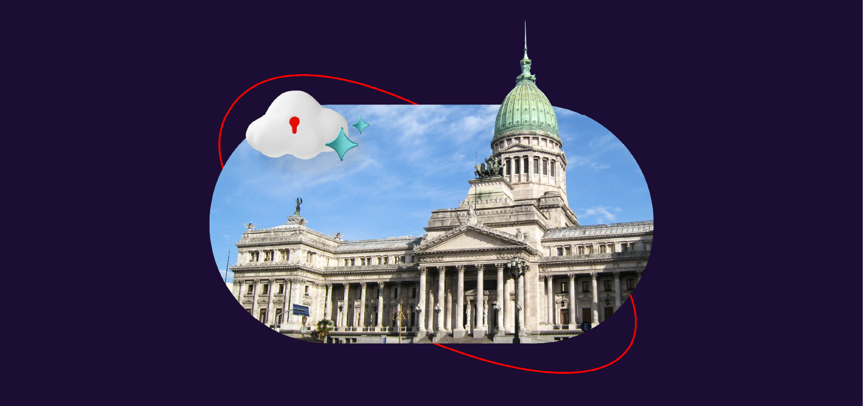 A cloud icon floats over the Argentine National Congress building
