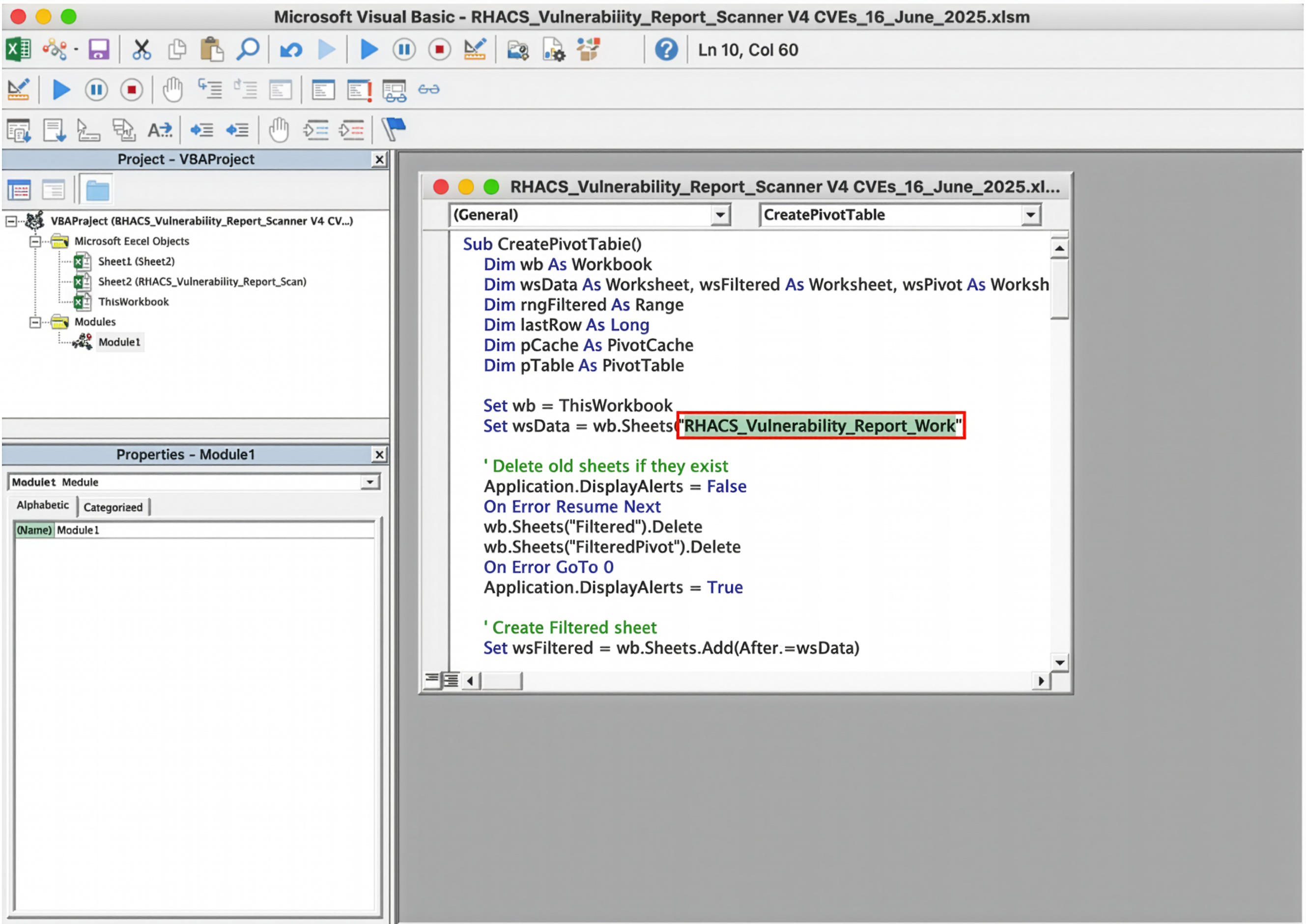 screenshot of setting the definition of the wsData variable