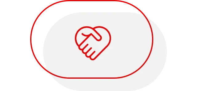 Red icon of a handshake forming a heart