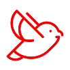 Red line icon of a small bird in flight