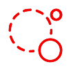 Red icon of open source communities, showing bubbles connecting and growing in size