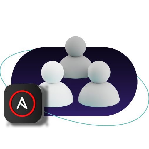 Red Hat Ansible Automation Platform logo with three user icons representing a community