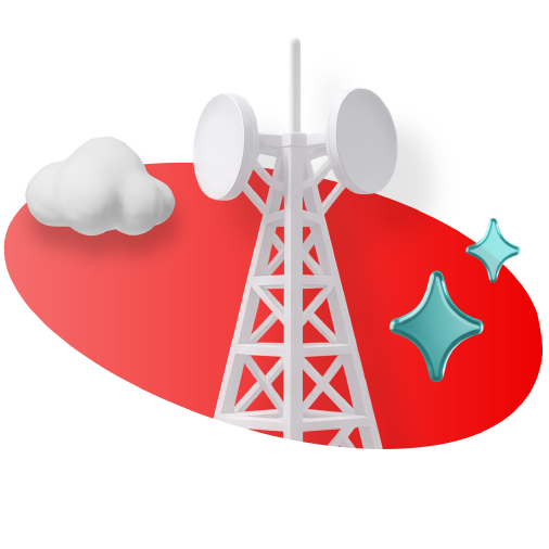 Illustration of a cell tower representing edge computing, with a cloud and sparkles