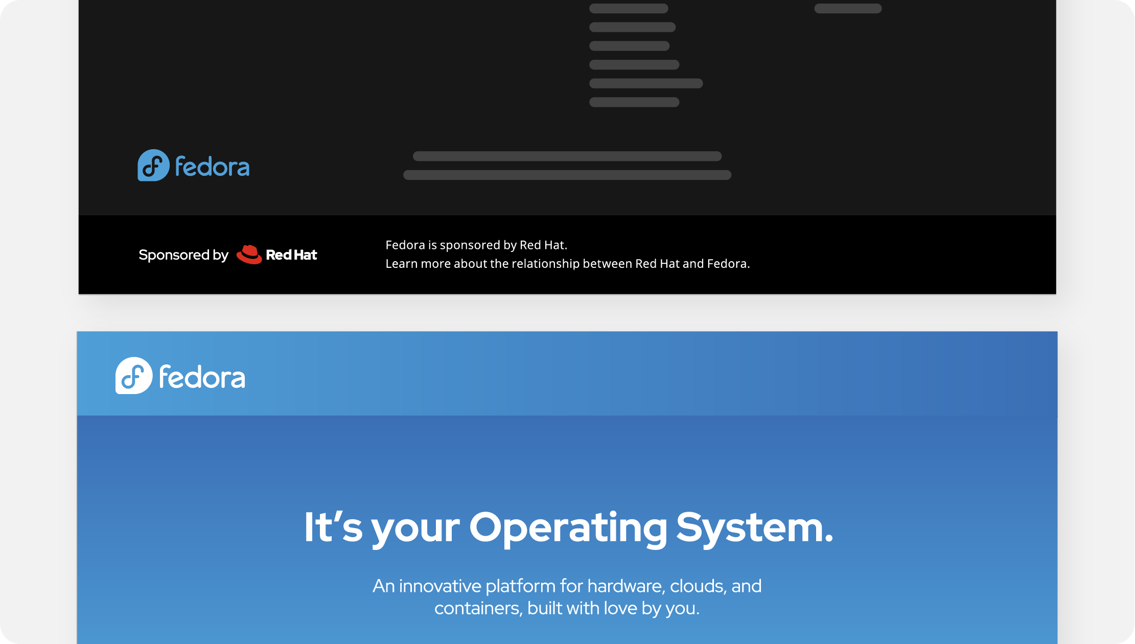 Image showing Fedora webpage’s header and footer.