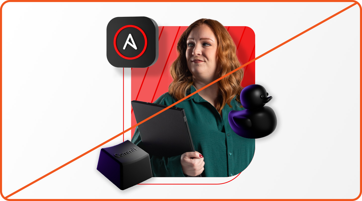 Example of misuse: A hybrid style collage representing Red Hat Ansible with two Developer-specific 3D objects added.