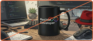 Example of misuse: An AI-generated image showing the Red Hat Developer logo on a mug.