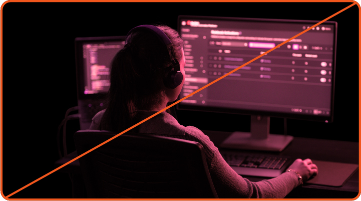 Example of misuse: A developer photo edited to have a red hue.