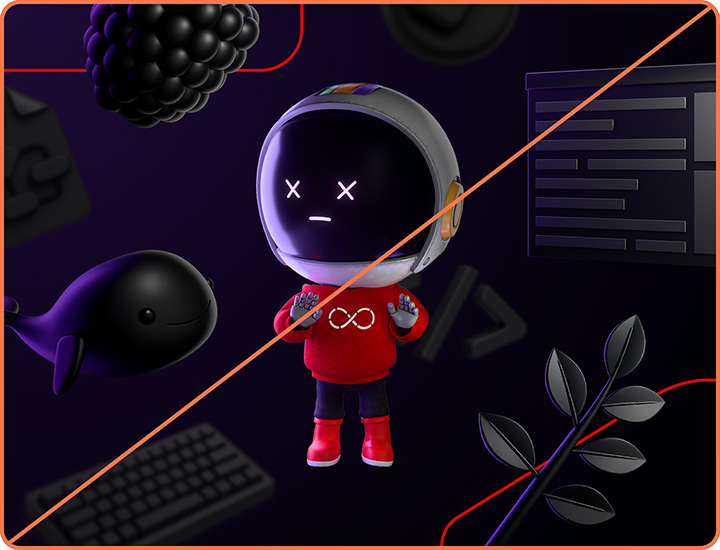 Example of misuse: A composition with Repo, 4 foreground objects, 4 background objects, and multiple base shapes, creating a lot of clutter.