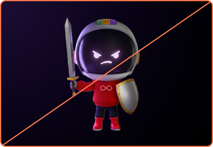 Example of misuse: Repo with an angry face holding a medieval sword and sheild.