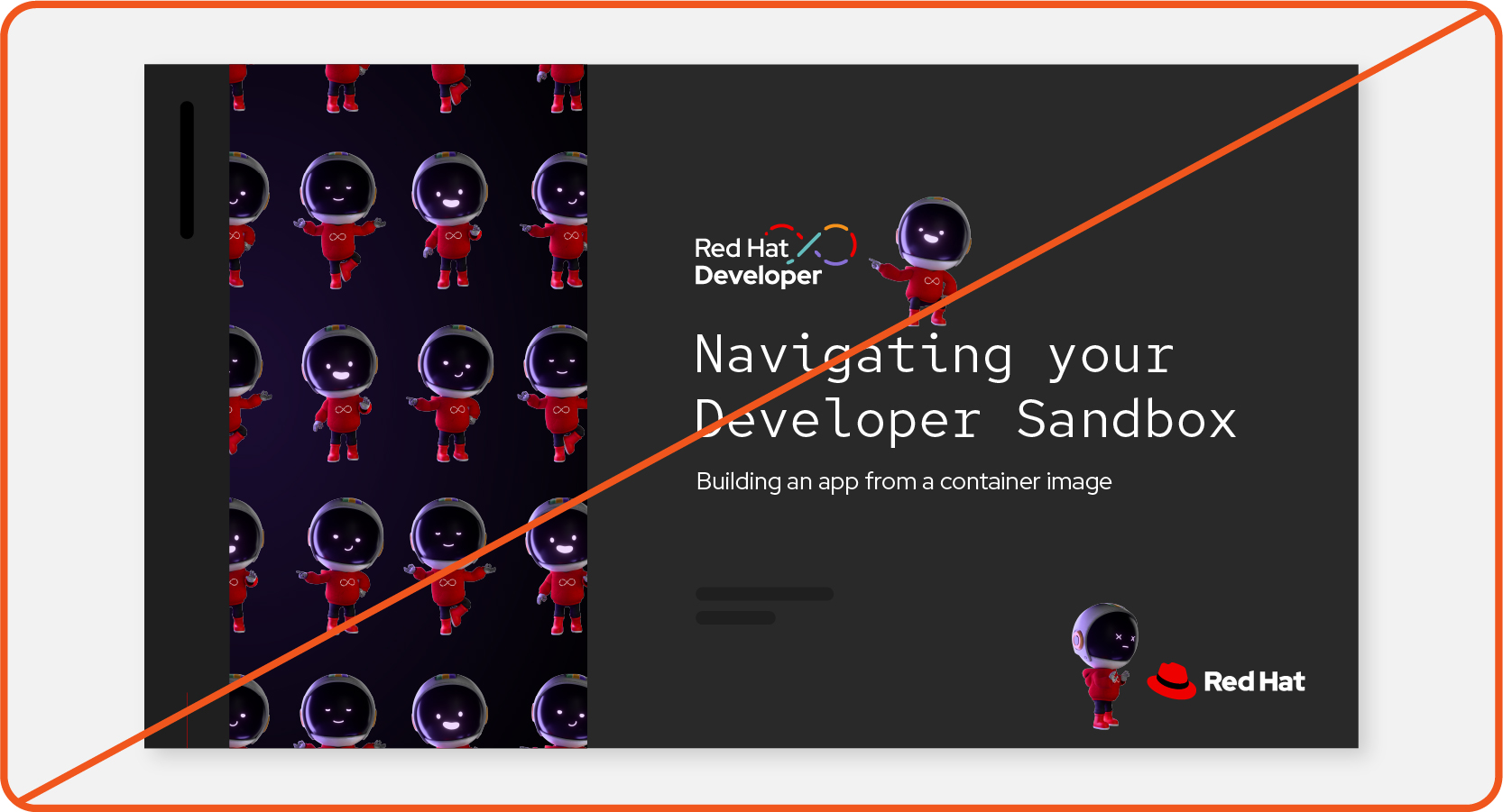 A presentation cover slide with a pattern of Repos and Repo sitting on top of the title text and another Repo pointing at the Red Hat logo.