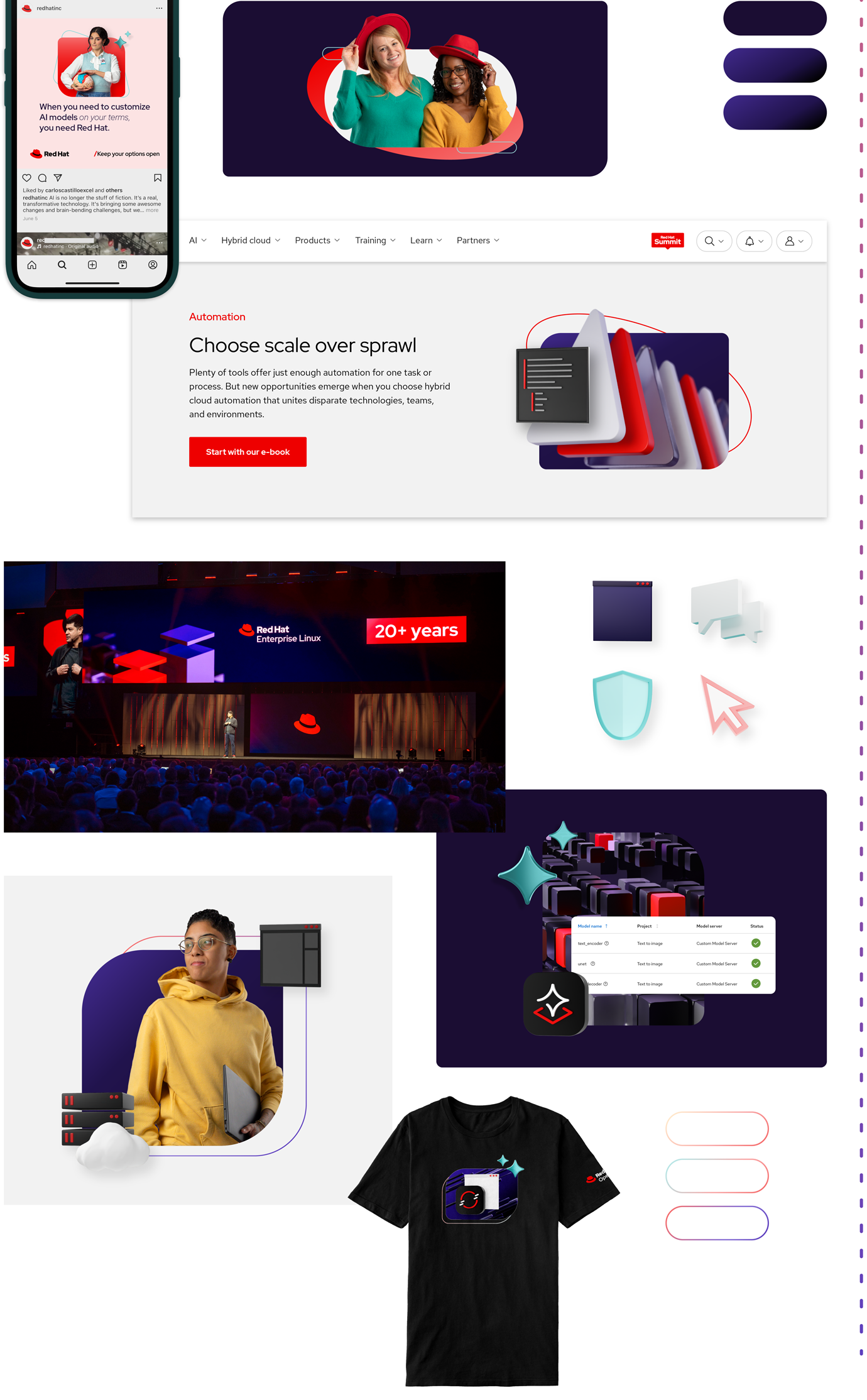 A spectrum of designs using the most expressive parts of the Red Hat design language.