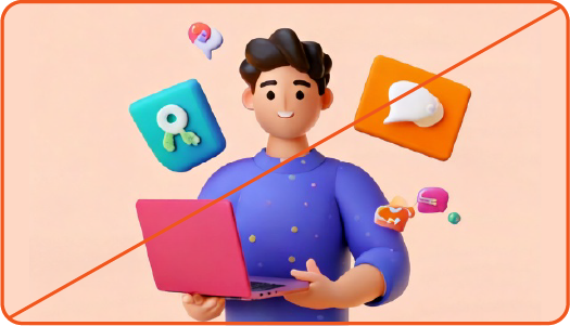 Image showing misuse: Illustration of a person holding a laptop.