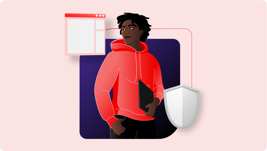 Hybrid style collage with a people illustration of a man.