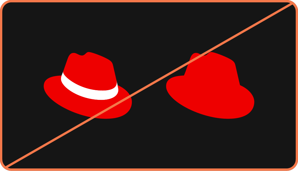 Image showing misuse: 2 versions of the hat—one with a white band and one where the band has been merged into the rest of the hat to create one blob shape.