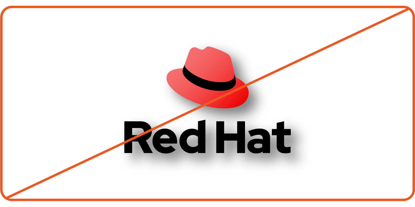 Image showing misuse: The Red Hat logo with a drop shadow and a gradient on the hat.