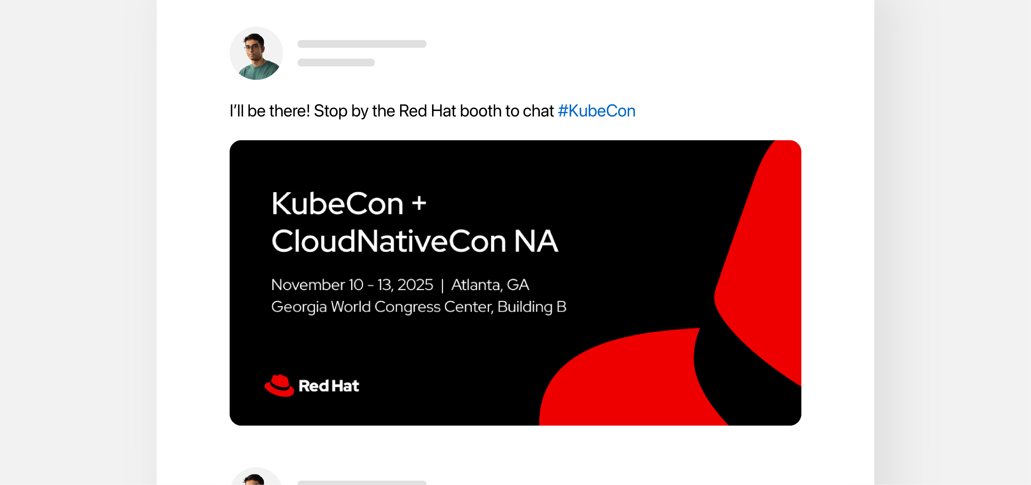 A social media image posted by a Red Hatter on their personal account.