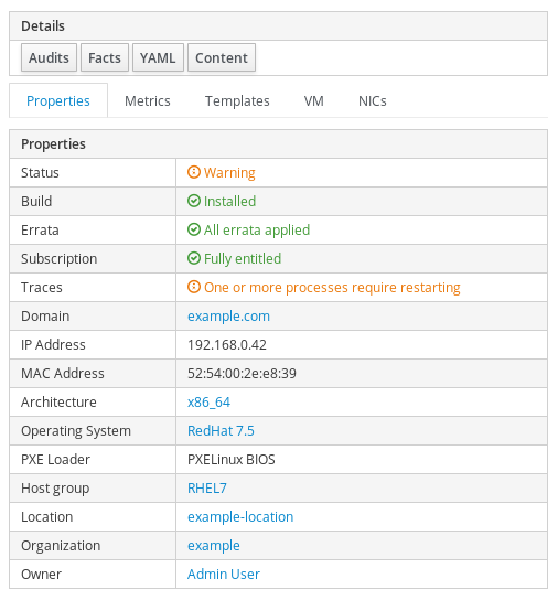 Host details in Satellite