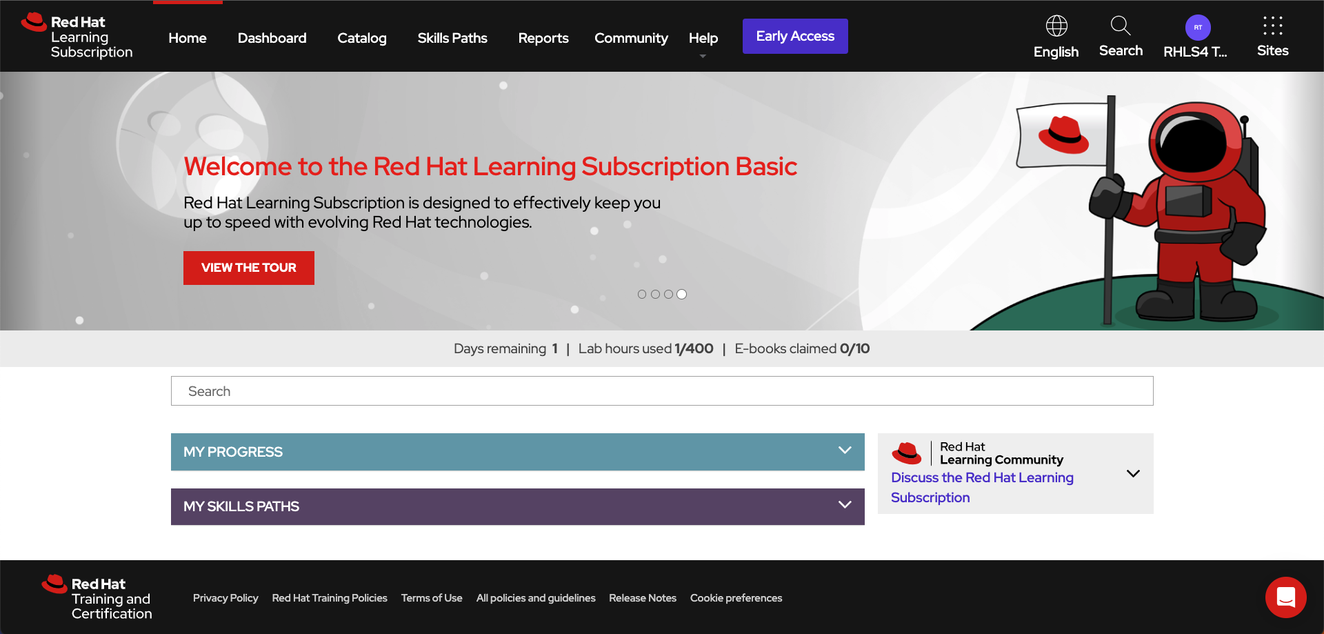 Image of Red Hat Learning Subscription Basic homepage