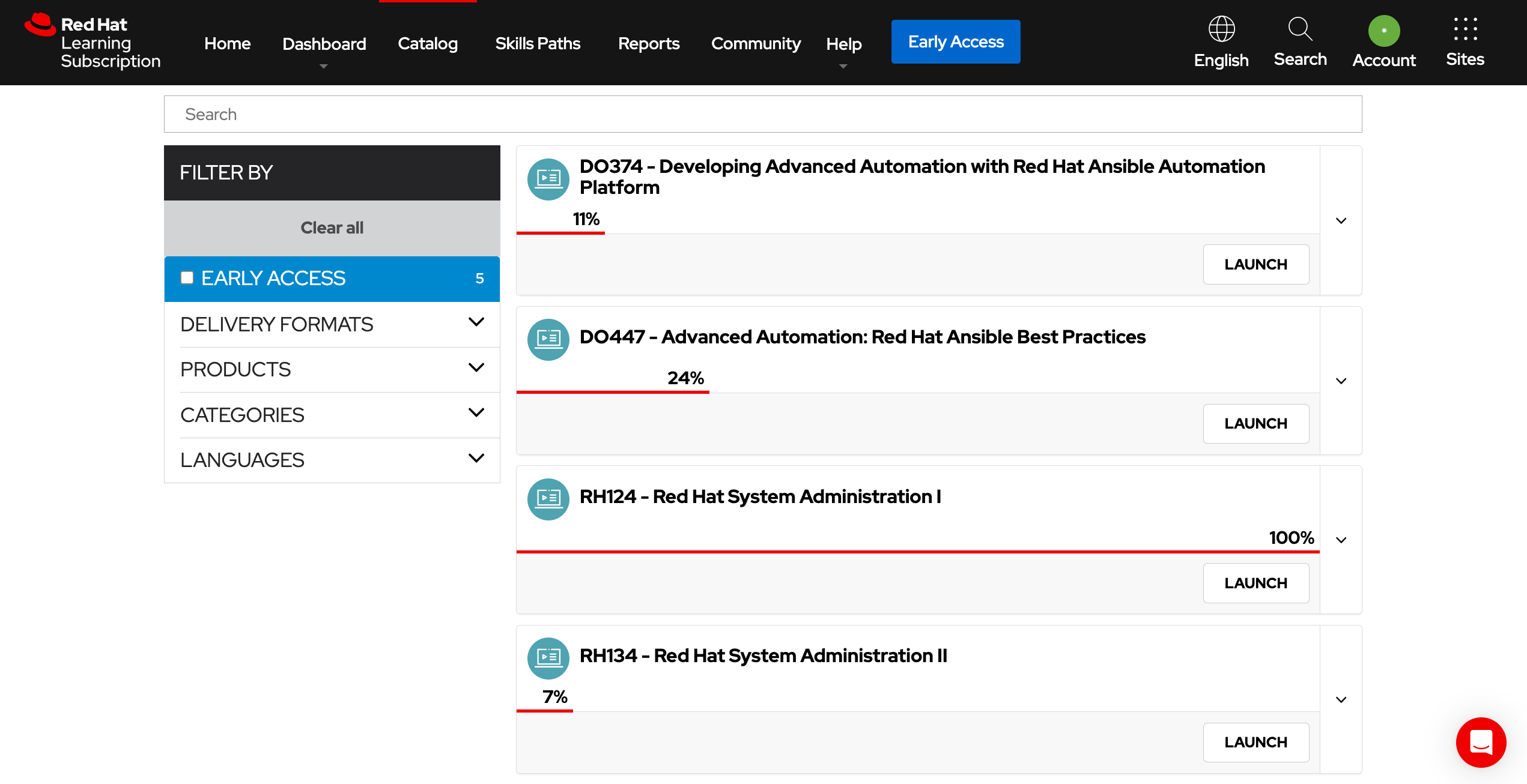 Red Hat Learning Subscription Standard Getting started