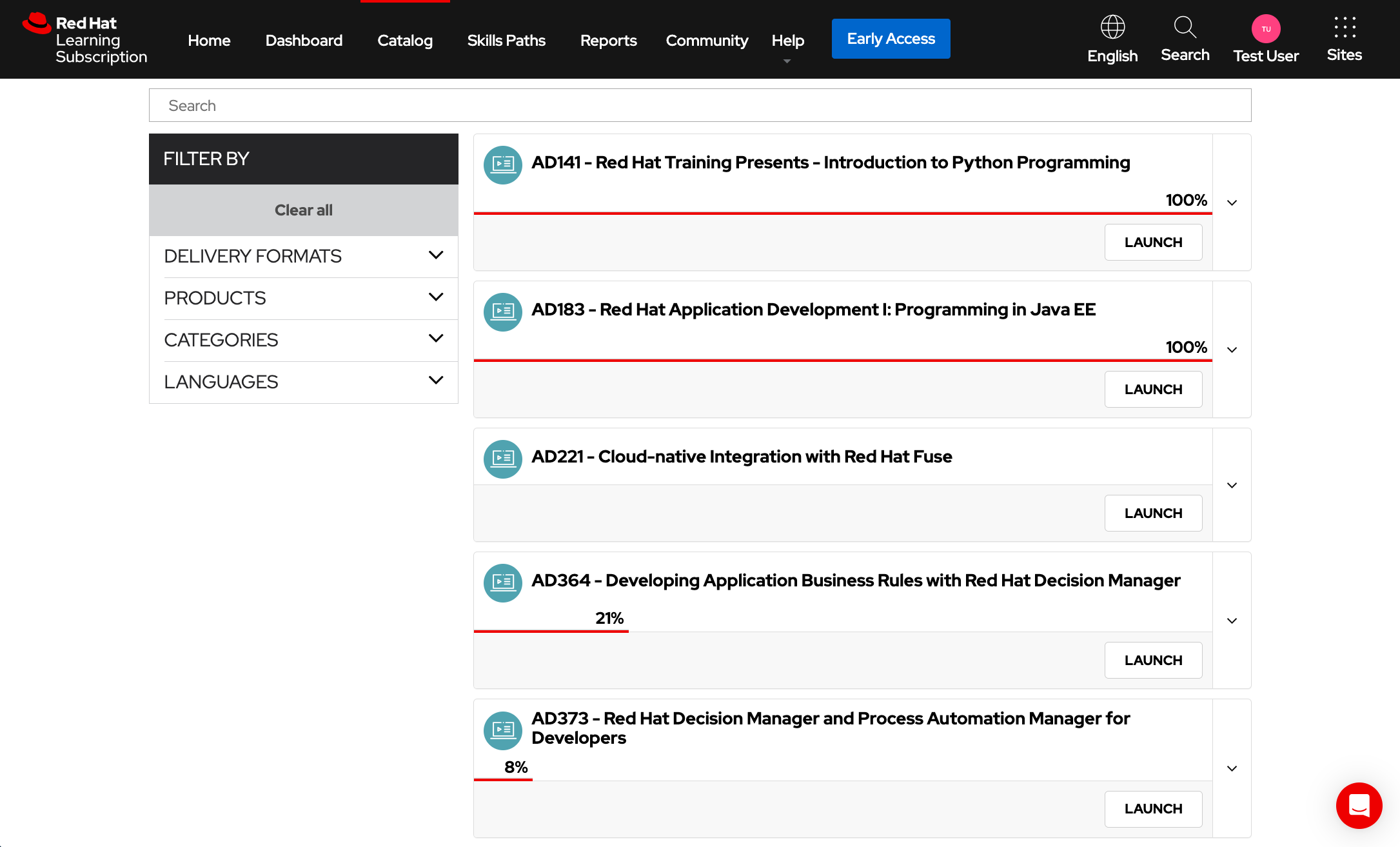 image of Red Hat Learning Subscription Developer catalog page