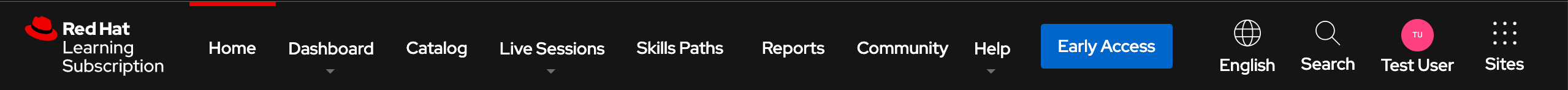 image of Red Hat Learning Subscription Developer navigation bar